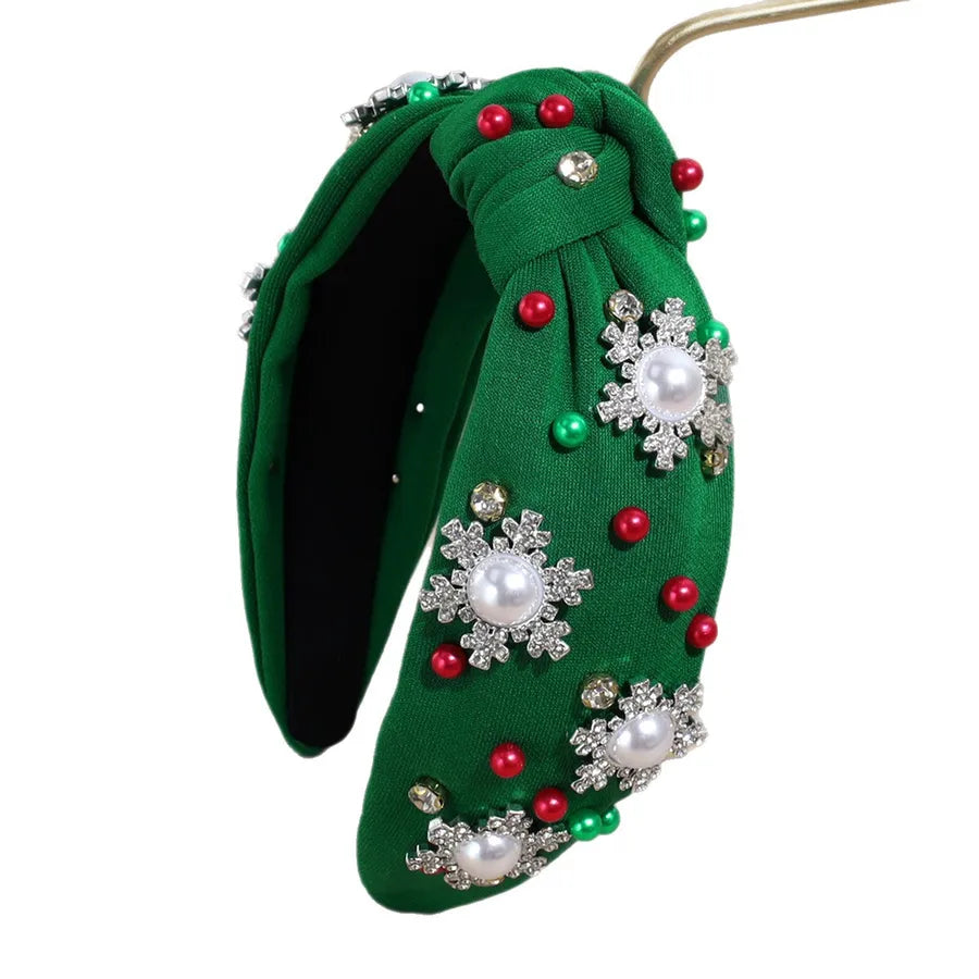 Elegant Christmas Themed Water Diamond Snowflake Hairband Versatile Wide Edge Knot Design  Style Women's Headwear