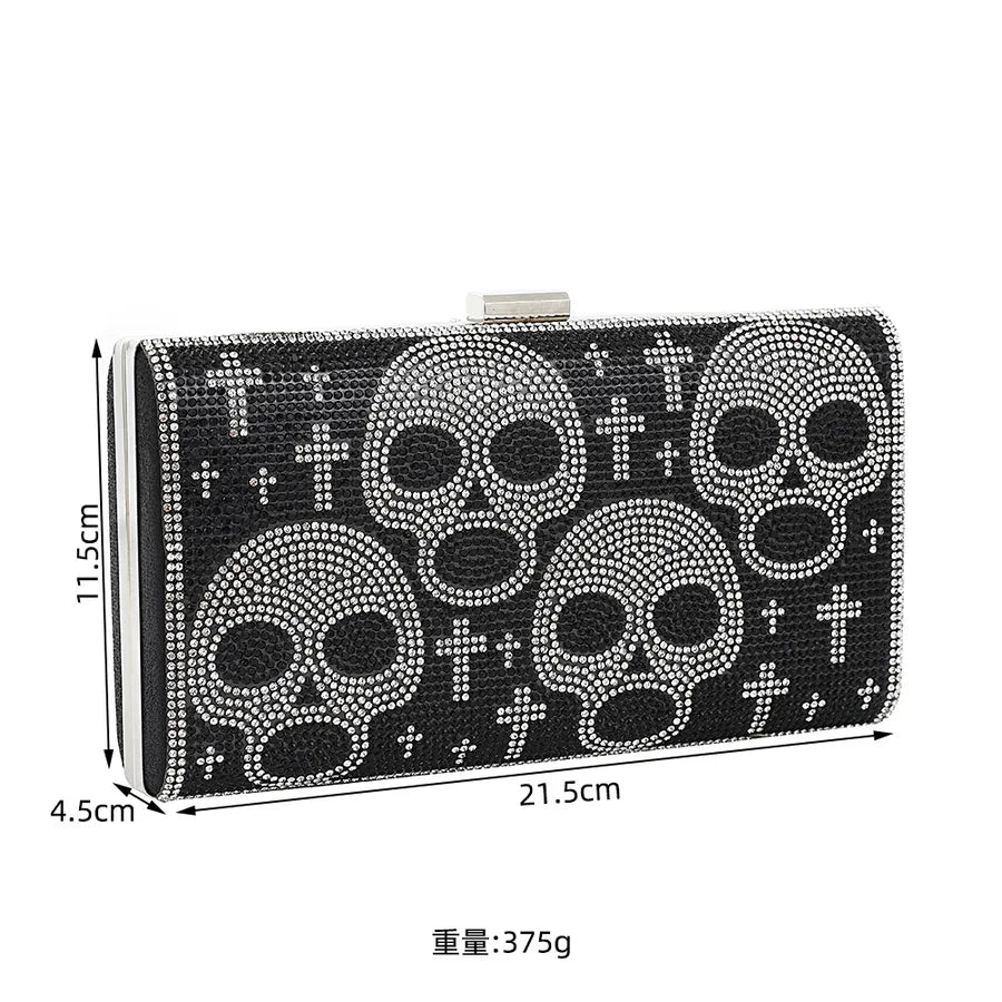 Elegant Diamond Embedded Handheld Evening Bag For Halloween Party Skeleton Evening Dress Bag Creative Fashionable Square Bag