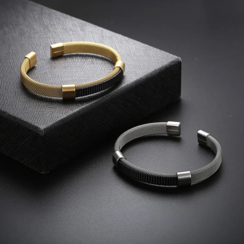 hip-hop retro geometric titanium steel plating men's bangle
