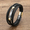 hip-hop punk geometric pu leather metal layered handmade metal button men's bracelets