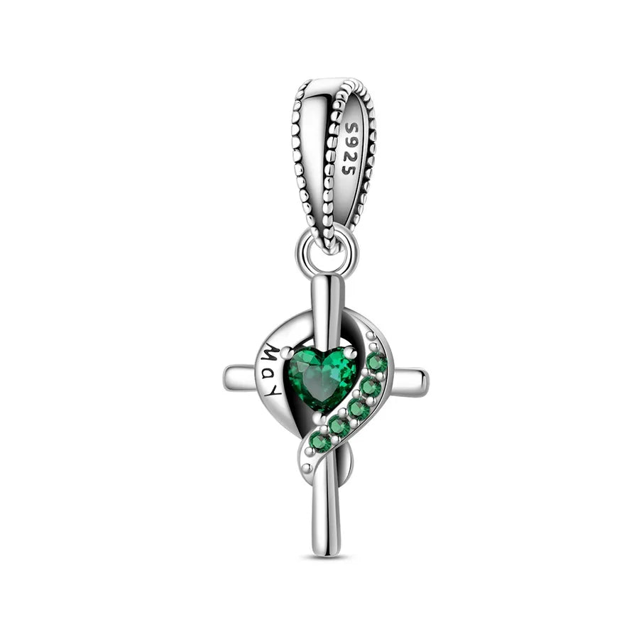 New 925 Sterling Silver Charm Birthstone Pendant DIY Jewelry Bracelet Accessories Attractive Cross Design Original Design