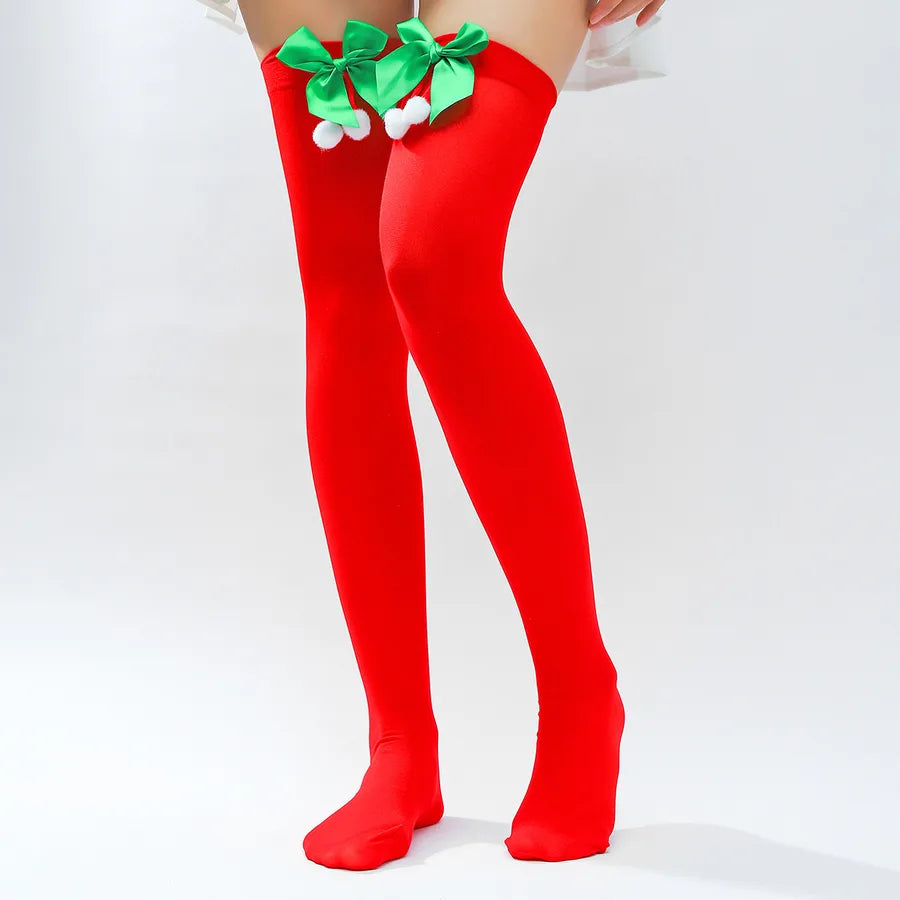 Christmas Modern Style Bow Knot Over The Knee Socks A Pair