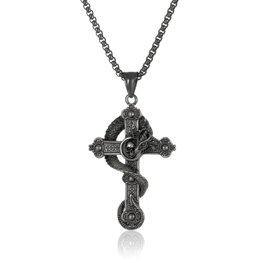 Hip-Hop Retro Cross 304 Stainless Steel Men's Pendant Necklace
