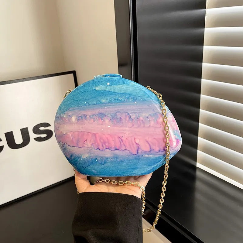 Pink Red Green Arylic Marble Oval Evening Bags