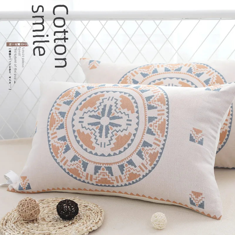 A Pair of Gauze Pillow Case Cotton Pillow Towel Cotton Pillow Case High-end European-style Couple Pillow Case