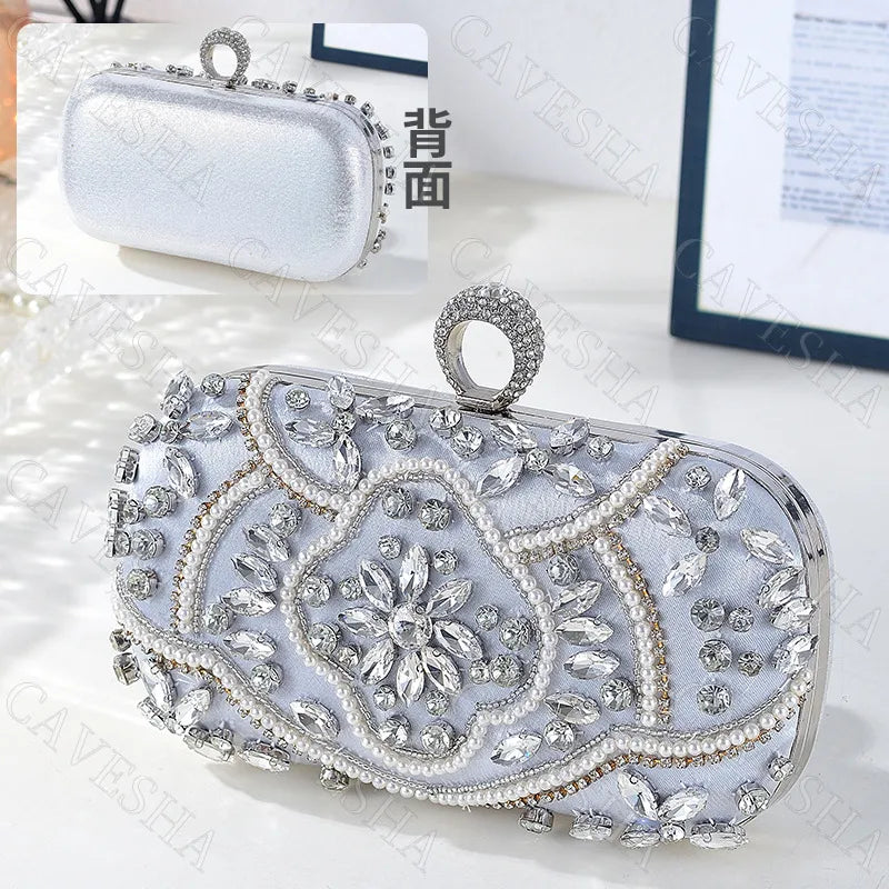 Handmade Beaded Diamond Evening Bag Clutch For Women Square Shape Lock Buckle Closure Polyester Material Embroidery Fashion Element