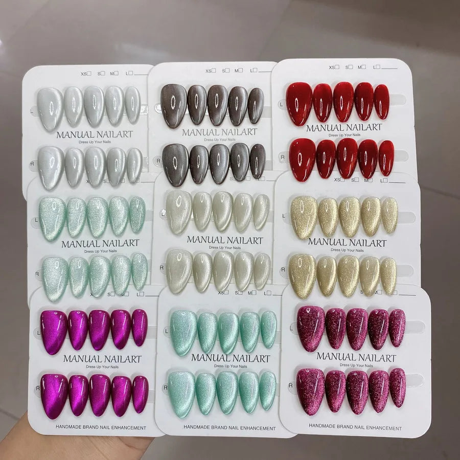Handmade Wearable Nail Art Phototherapy Finished Product Sparkling Crystal Stone Cat's Eye Removable Starry Sky Pattern Simple Style