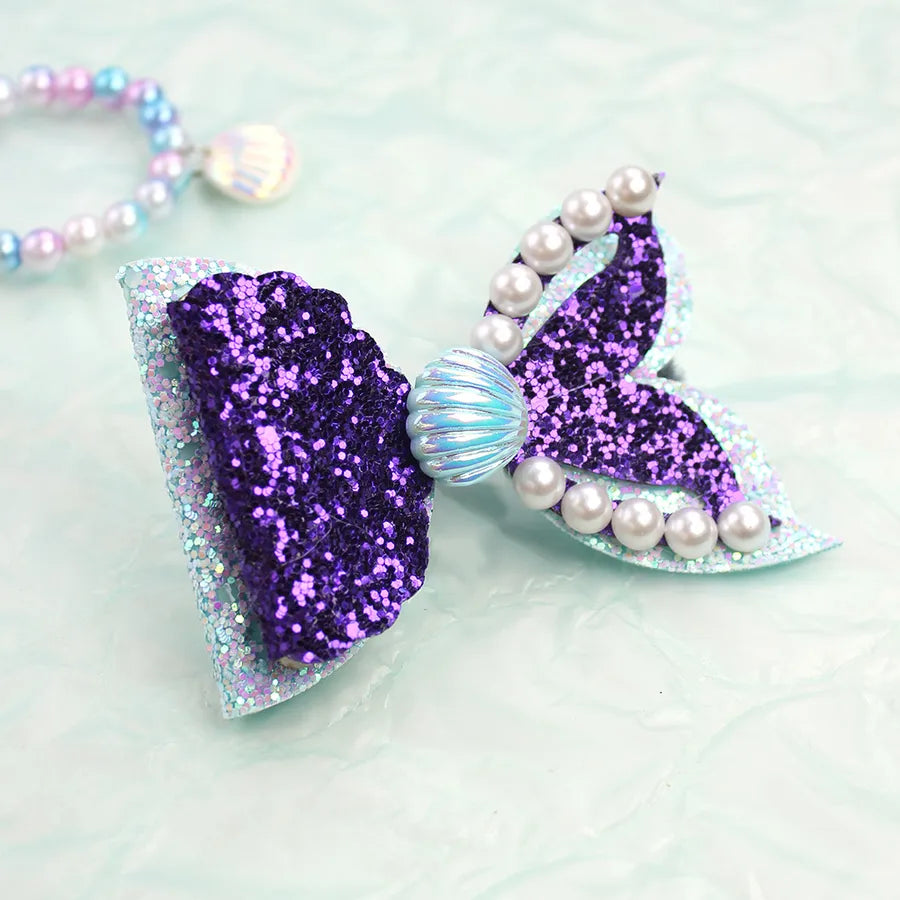 Amazon's Hottest Mermaid Princess Glitter Bow Shell Pearl Children's Girl Cute Hairpin