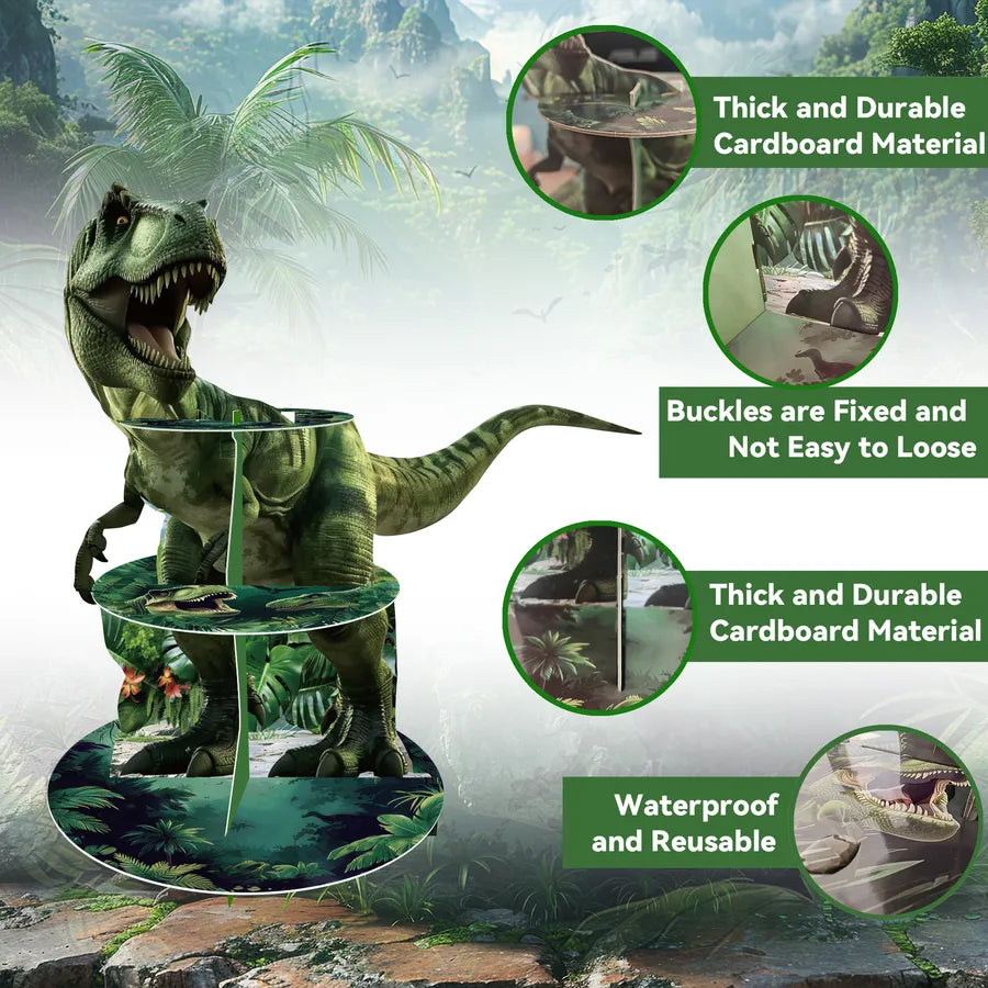Cartoon Style Dinosaur Paper Party Birthday Cake stand Cake Decorating Supplies