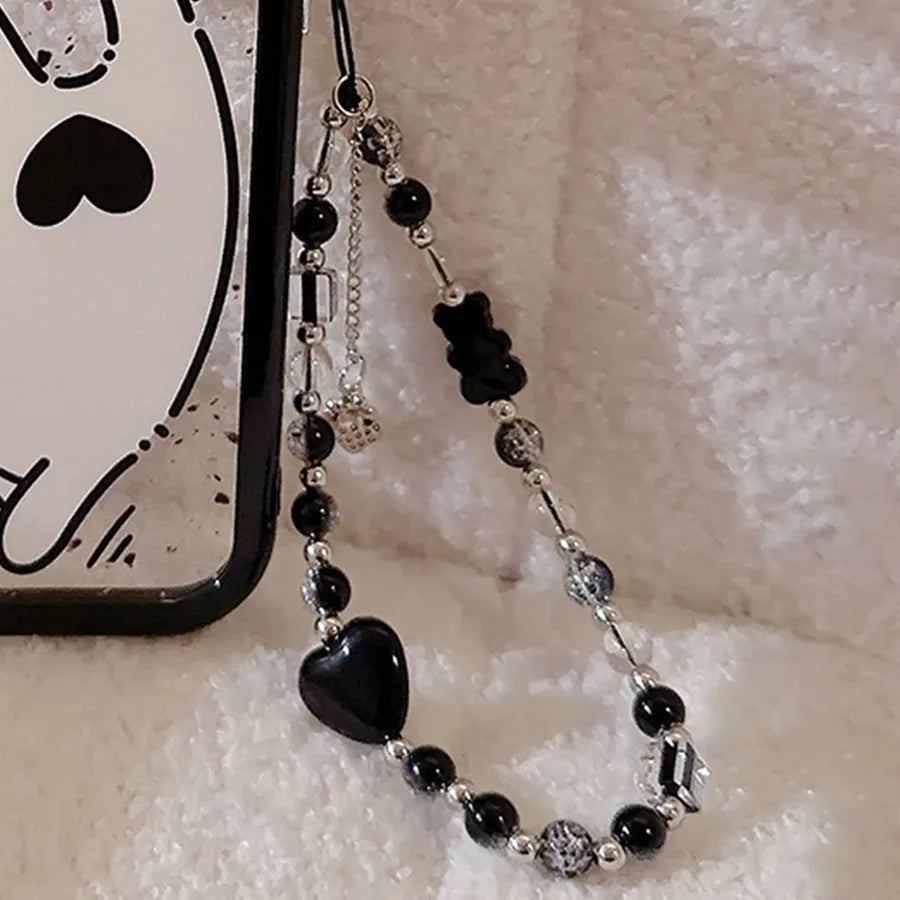 cute heart shape flower pc silica gel soft clay inlay artificial pearls women's mobile phone chain 1 piece