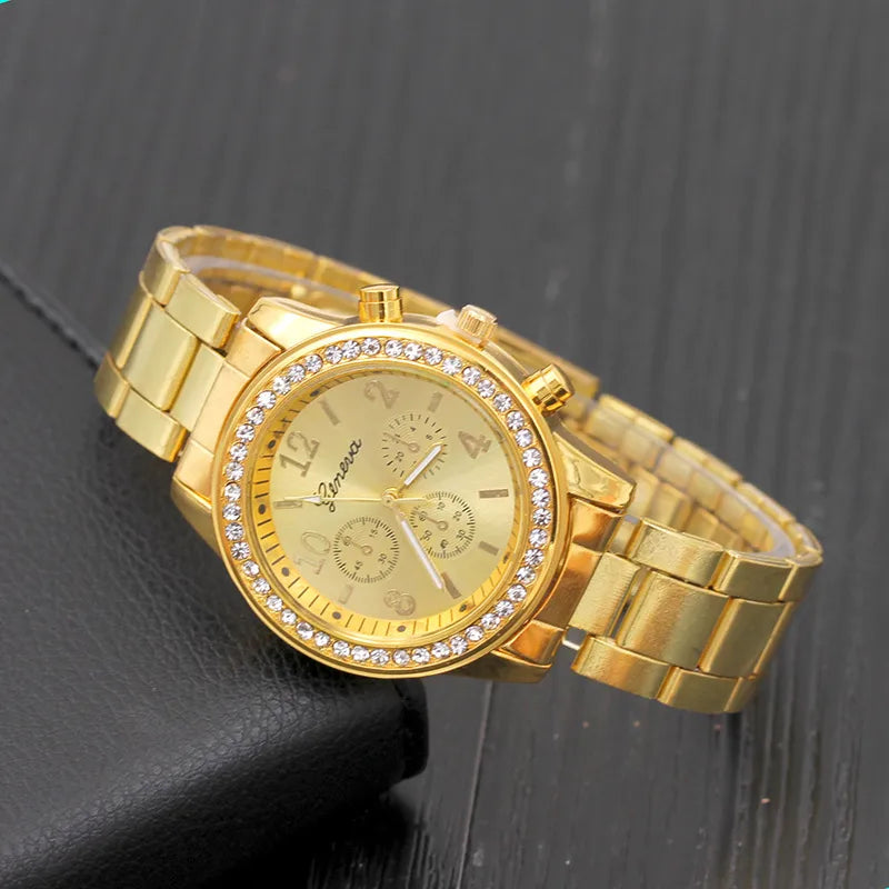 new geneva watch diamond alloy steel belt watch women's quartz watch geneva watc