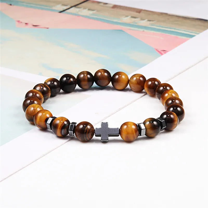 Hot Selling Natural Stone Cross Bracelet Fashion Niche Men's Bracelet Gift Yiwu Jewelry Wholesale