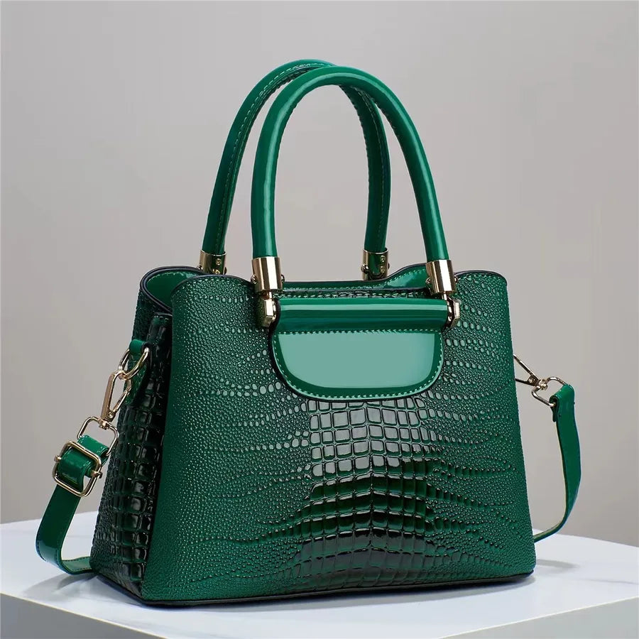 Texted bright leather stone crocodile leather bag handbag women's bag shoulder bag messenger bag foreign trade bags