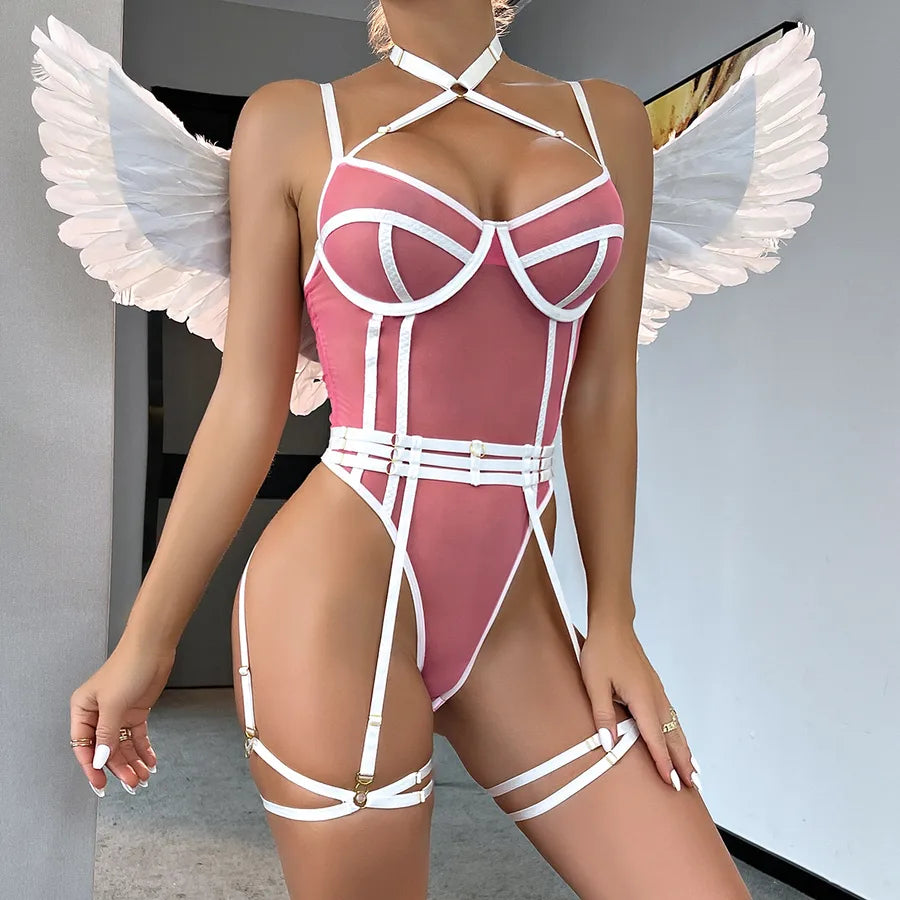 Women's Sexy Multicolor Sexy Lingerie Sets Cosplay Wireless Bra Mid Waist Briefs Shaping Underwear