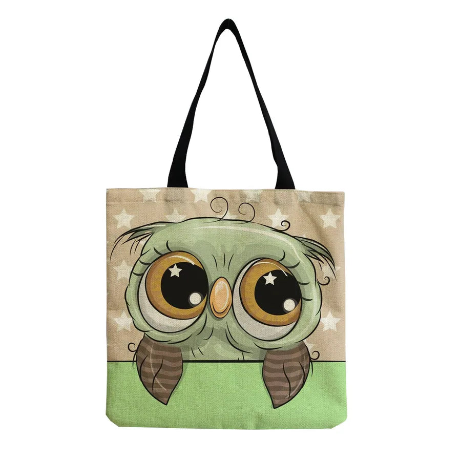 Women's Cute Animal Cartoon Linen Shopping bags