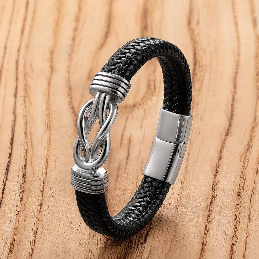 Vintage Style Punk Geometric 316 Stainless Steel  Leather rope Men's Bracelets