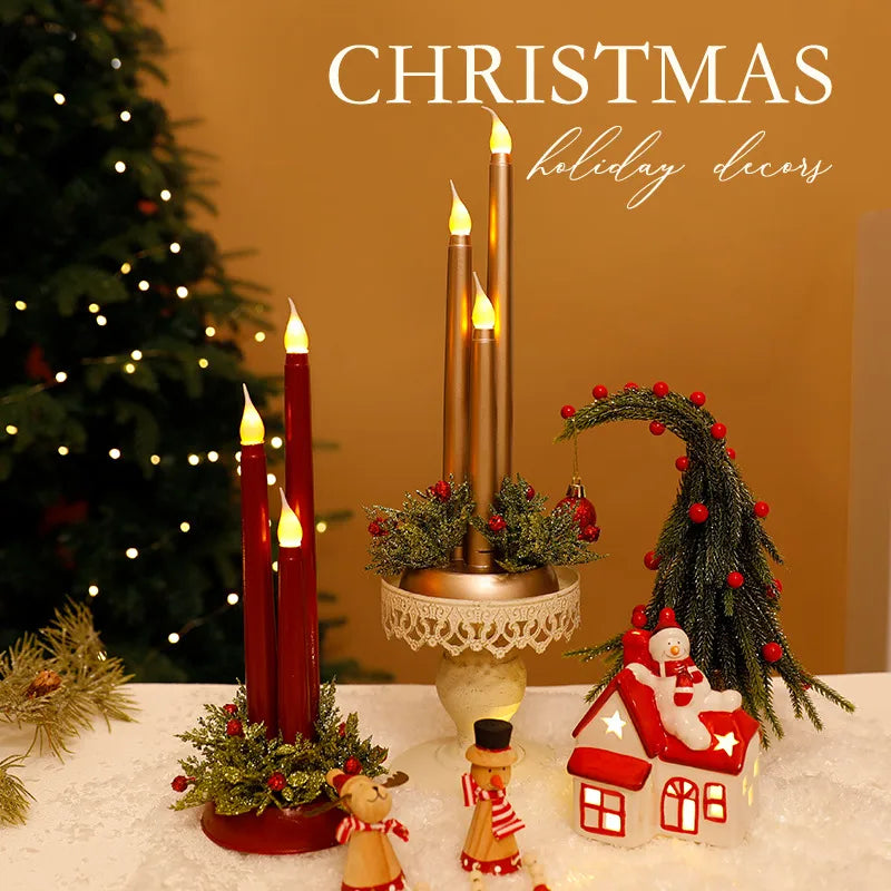 Electronic LED Candle Realistic Christmas Props Smooth Surface Long Candle Christmas Decorations Ornaments European American Style