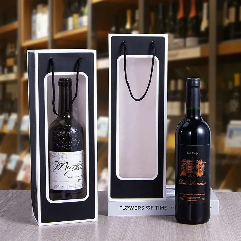 Transparent Window Wine Gift Bag Wedding Banquet Single Wine Packaging Hand Paper Bag Gift Bag in Stock