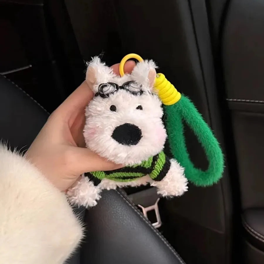 Cute West Highland Bag Pendant Car Ornaments Anti-lost Cartoon Scrub Dog Plush Key Rope Buckle Decoration Wholesale