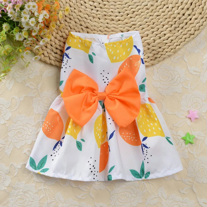 Princess Polyester Flower Bow Knot Printing Pet Clothing