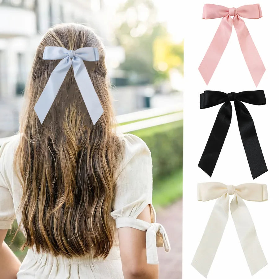 Women's Sweet Solid Color Bow Knot Cloth Handmade Hair Clip