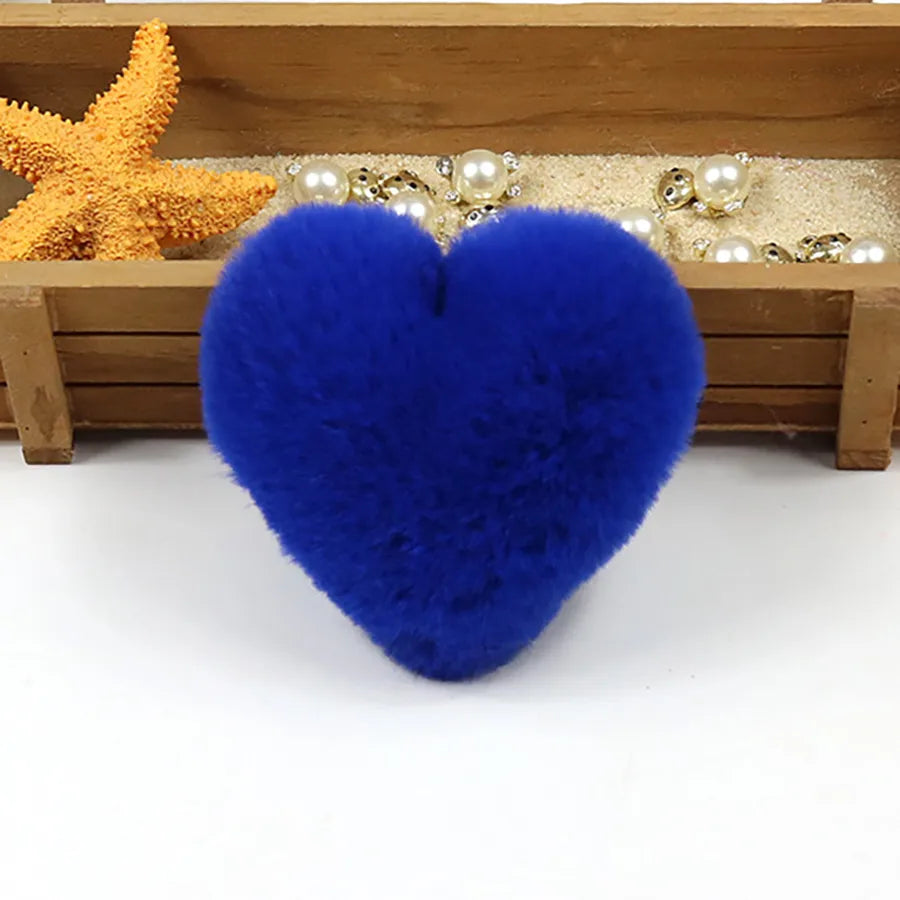 cute heart shape solid color alloy pom poms bag pendant keychain