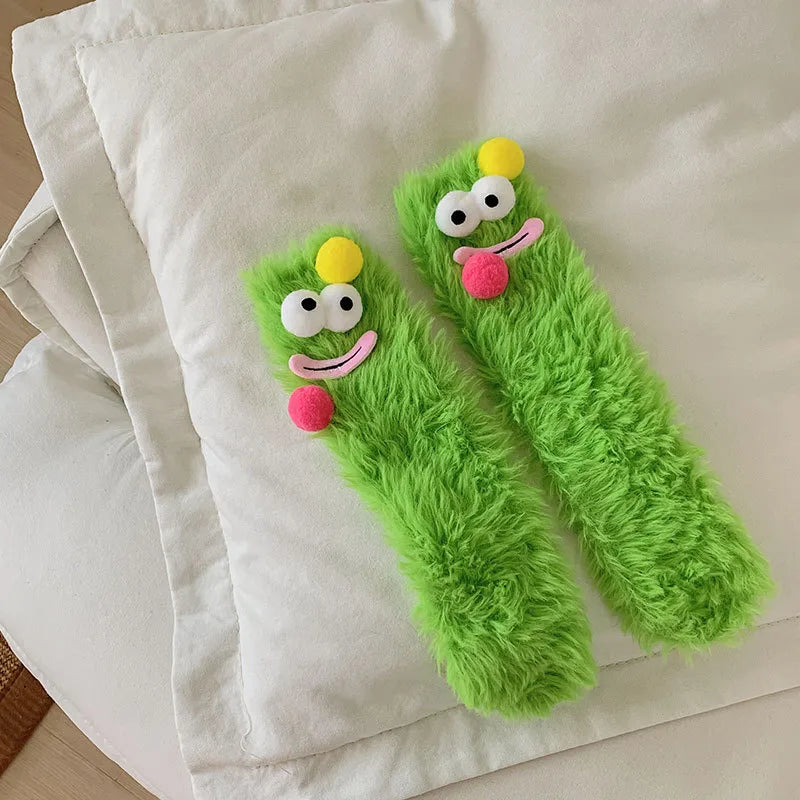 women's preppy style cartoon coral fleece jacquard crew socks a pair