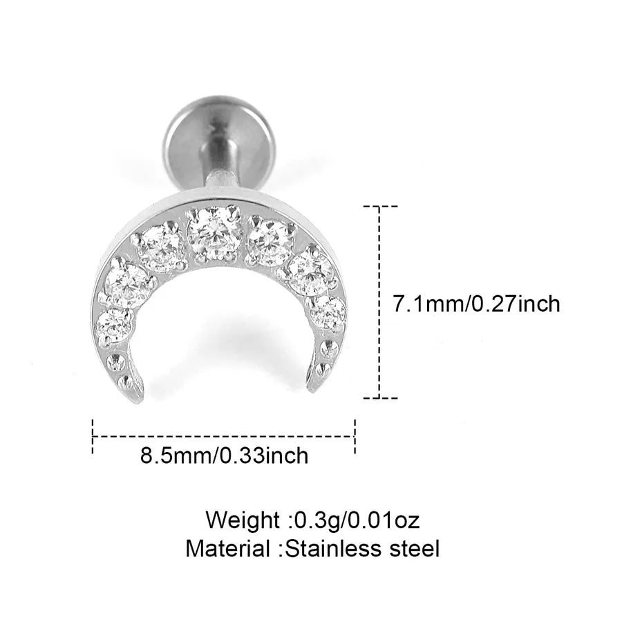 1 Piece Lip Rings Classic Style Solid Color 304 Stainless Steel 316 Stainless Steel  Polishing Inlay Zircon Lip Rings