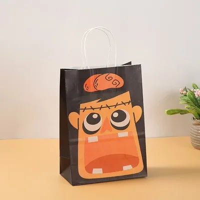 Halloween Party Handheld Kraft Paper Bag Ghost Pumpkin Bag Children's Candy Gift Packaging Cartoon Kraft Paper Bag