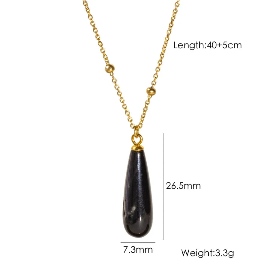 Wholesale Jewelry Vintage Style Simple Style Water Droplets 304 Stainless Steel natural stone Pendant Necklace