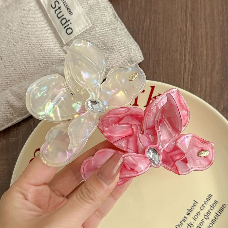 Large Size 3D Triangle Magnolia Hair Clip Stylish French Luxurious Updo Shark Clamp Women's Hair Accessories Acetate Material