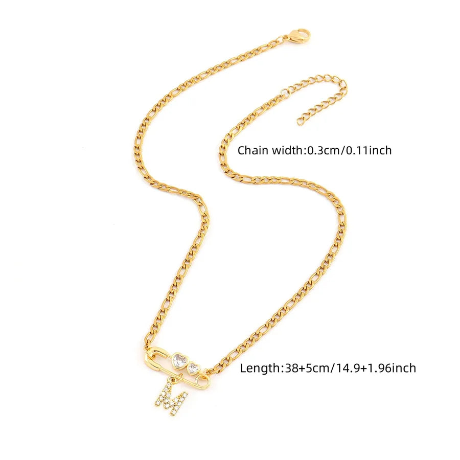 Wholesale Jewelry Elegant Simple Style Classic Style Pin Letter 201 Stainless Steel Artificial Crystal Copper figaro chain Pendant Necklace