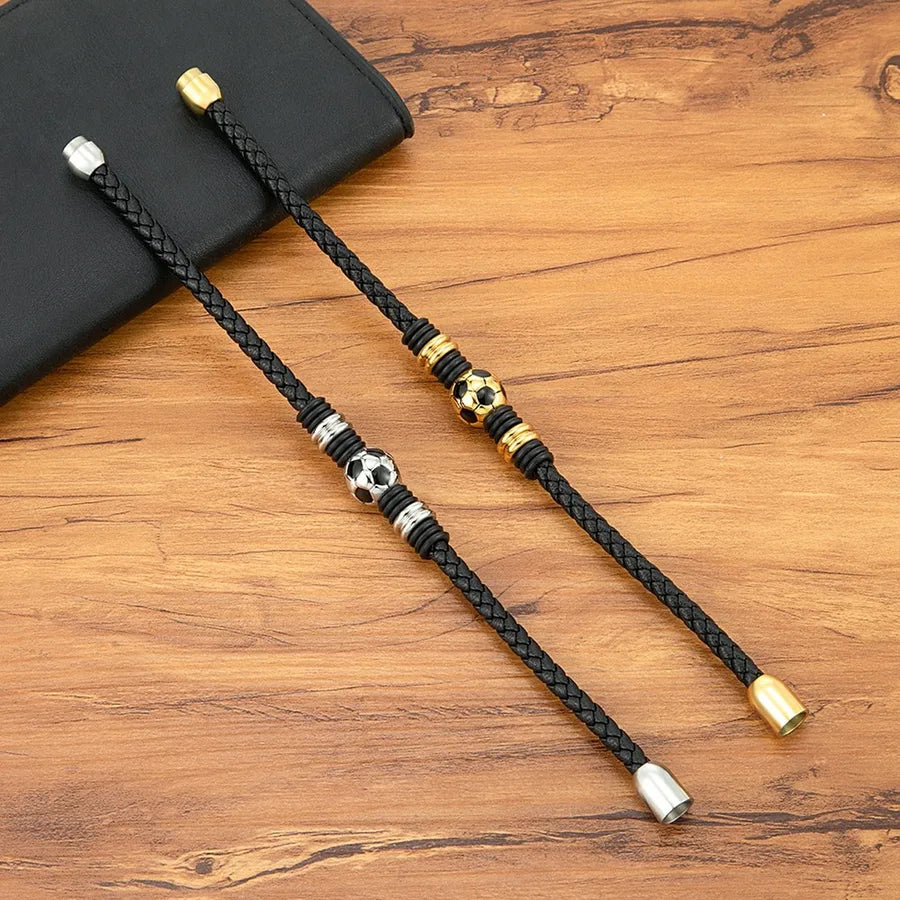 Vintage Style Football Pu Leather Titanium Steel Wrap Bracelets Wholesale