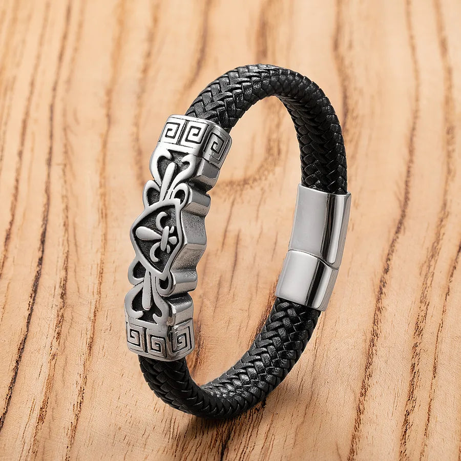 Vintage Style Punk Classic Style Geometric 316 Stainless Steel  Pu Leather Men's Bracelets