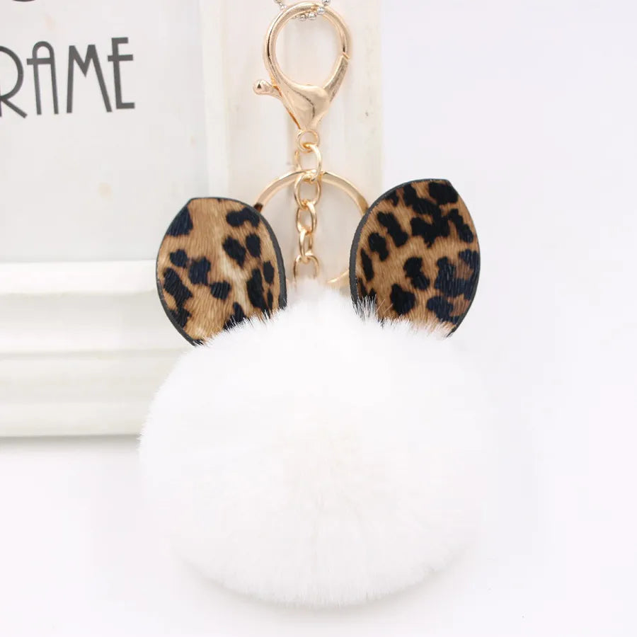 1 piece retro ear leopard simulation wool plating bag pendant keychain