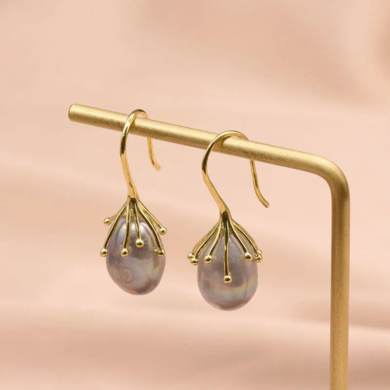 Live broadcast  natural pearl earrings high-grade earrings s925 silver needle women's design natural freshwater real pearl