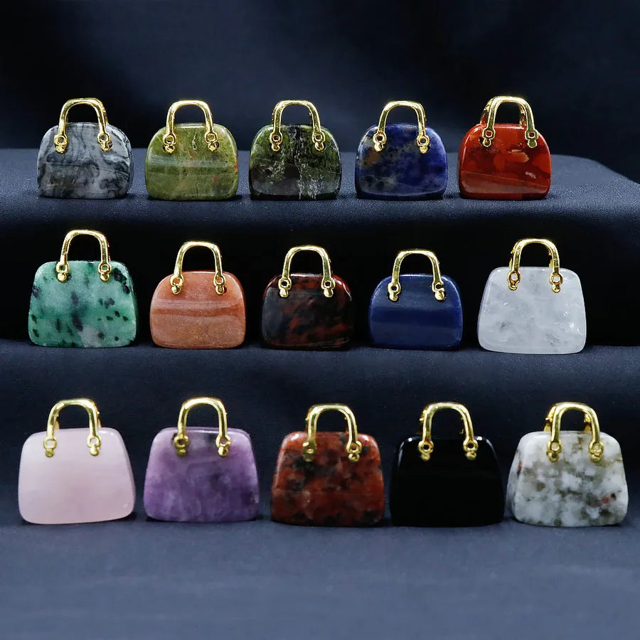 Natural crystal stone mini handbag powder crystal diy pendant ins wind powder crystal decoration creative  wholesale