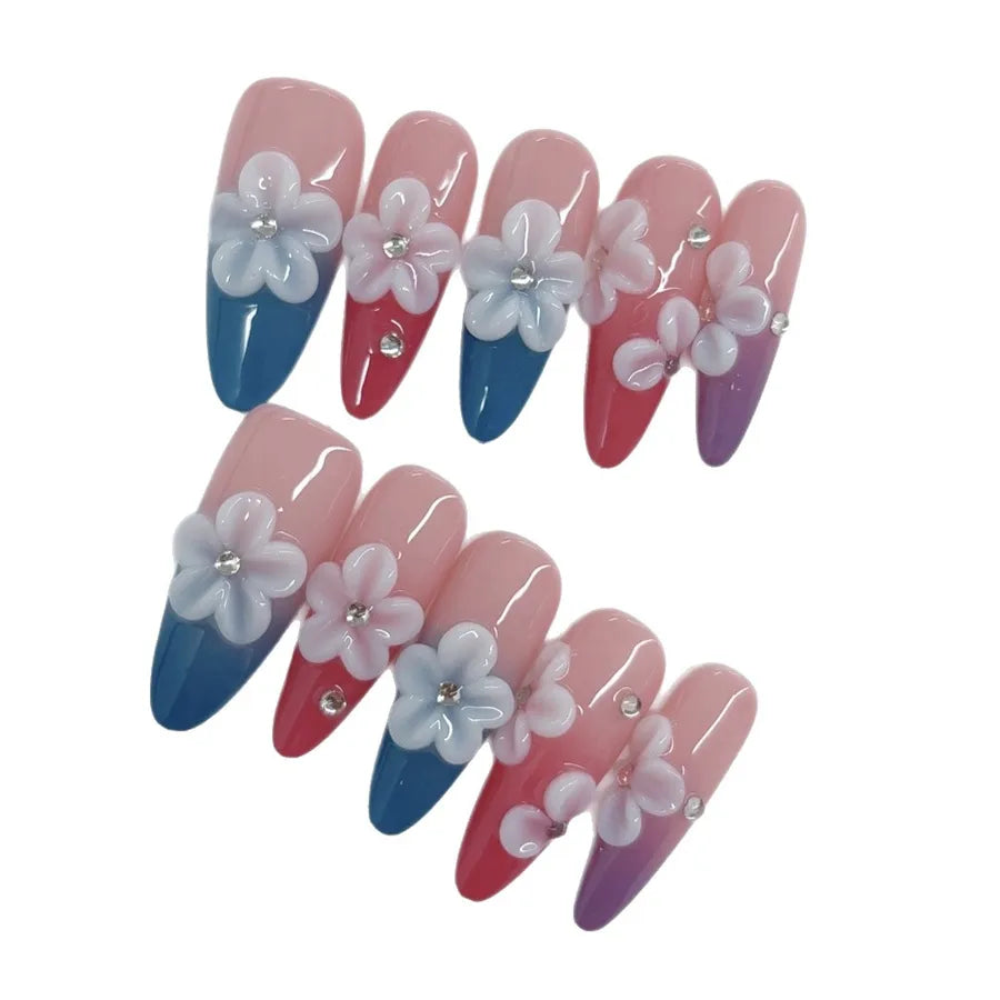 Long Almond Shaped Nail Tips With 3D Floral Carving And Gradient Painting  Style Press On Nails Luxury Trend