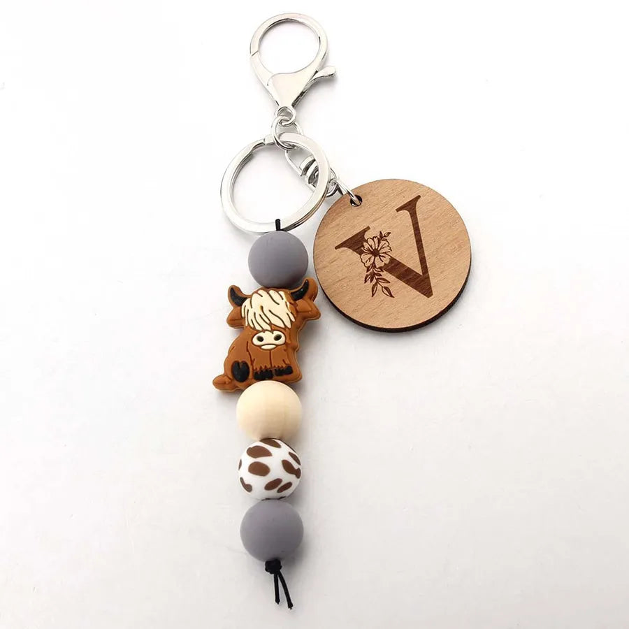 Cute Letter Cattle Flower Silica Gel Unisex Keychain