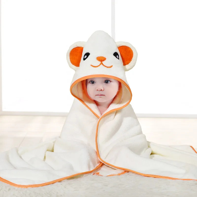 Baby Cartoon Bag Blanket Coral Fleece Absorbent Children's Bath Towel Embroidered Blanket with Hood Cloak Soft Newborn Blanket