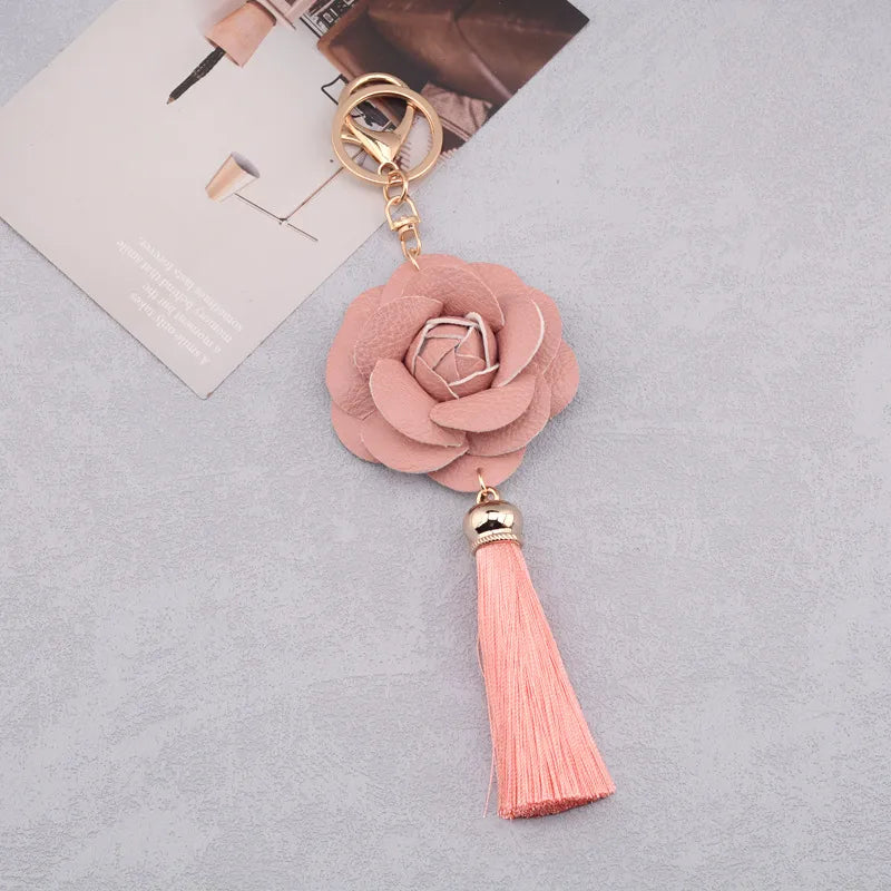 Vintage Style Simple Style Flower Pu Leather Unisex Bag Pendant Keychain