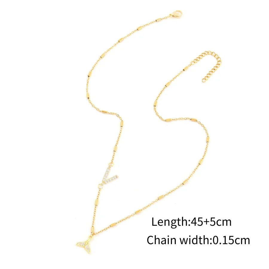Wholesale Jewelry Elegant Simple Style Classic Style Letter Fish Tail 201 Stainless Steel Copper Zircon Tube Pendant Necklace