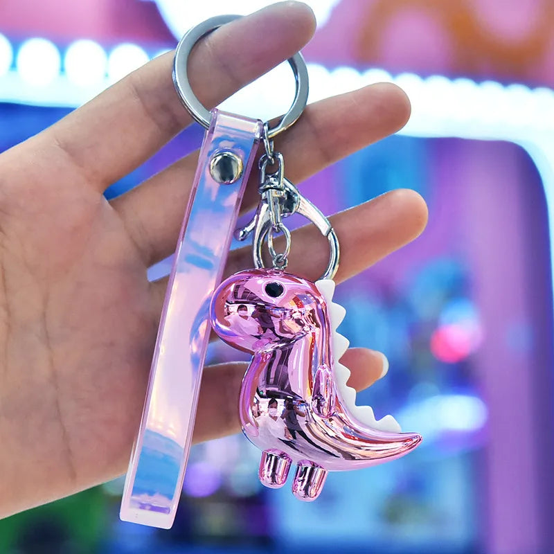 cute little dinosaur doll acrylic key pendant leather cord keychain