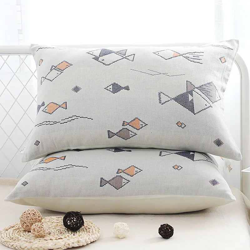 A Pair of Gauze Pillow Case Cotton Pillow Towel Cotton Pillow Case High-end European-style Couple Pillow Case