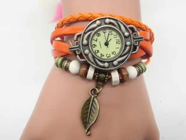 ethnic style leaf buckle quartz women's watches