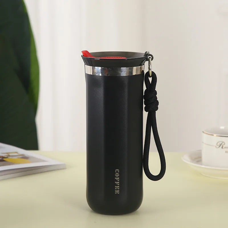 Portable Stainless Steel 304 Vacuum Insulated Coffee Mug With Carrying Rope Simple Modern Aesthetic Value Heat Retention Water Bottle
