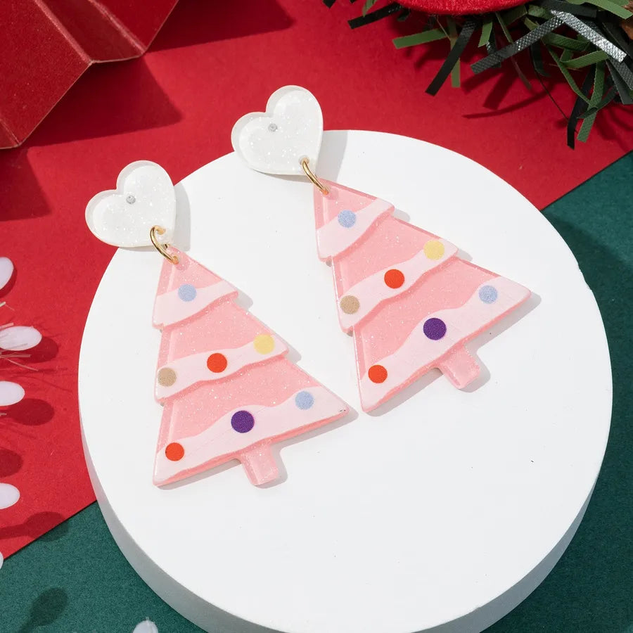 Fashionable Christmas Tree Snowflake Earrings Women's Stylish Christmas Theme Geometric Pattern Asymmetric Handmade Acrylic Jewelry