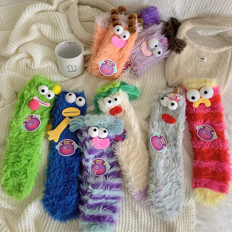 women's preppy style cartoon coral fleece jacquard crew socks a pair