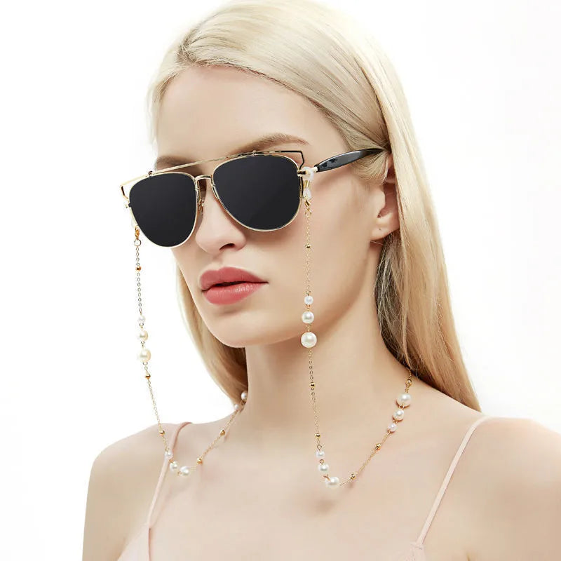 ins Crystal Shell Pearl Glasses Chain Fine Glasses Lanyard Chain Tassel Jewelry Necklace Anti-slip Chain