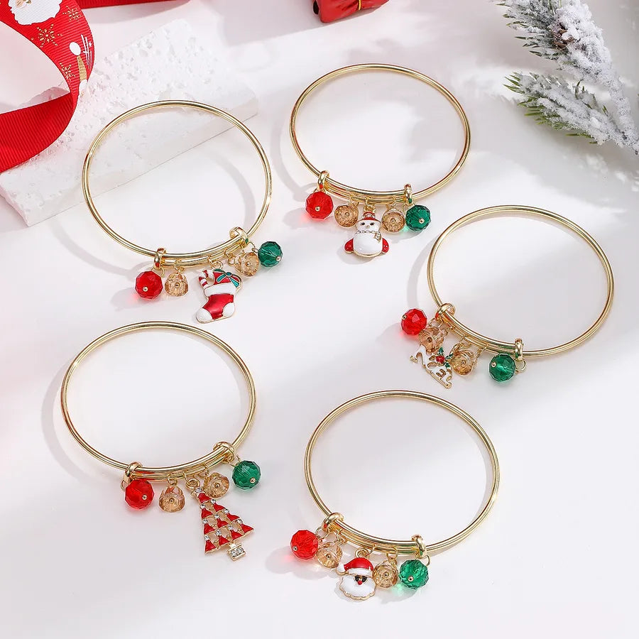 Casual Christmas Streetwear Christmas Tree Santa Claus Crystal Alloy Bangles Christmas Wholesale